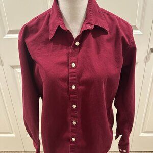 Vintage Lands' End Button Up Burgundy Maroon Shirt Size 12 Women's 100% Cotton